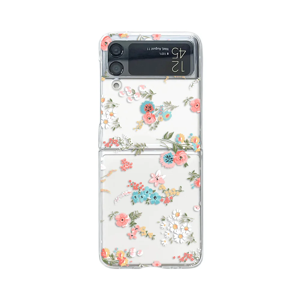

For Samsung Galaxy Z Flip 4 3 Flip4 Flip3 Case Beautiful Daisy Flowers Painted Transparent Shockproof Folding PC Hard Back Cover