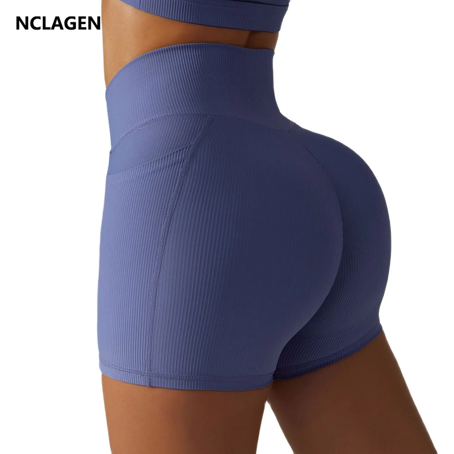 

NCLAGEN Yoga Shorts Pocket High Waist Cross Hip Lifting Running GYM Scrunch Shorts Biker Workout Leggings Nylon Fitness Bottoms