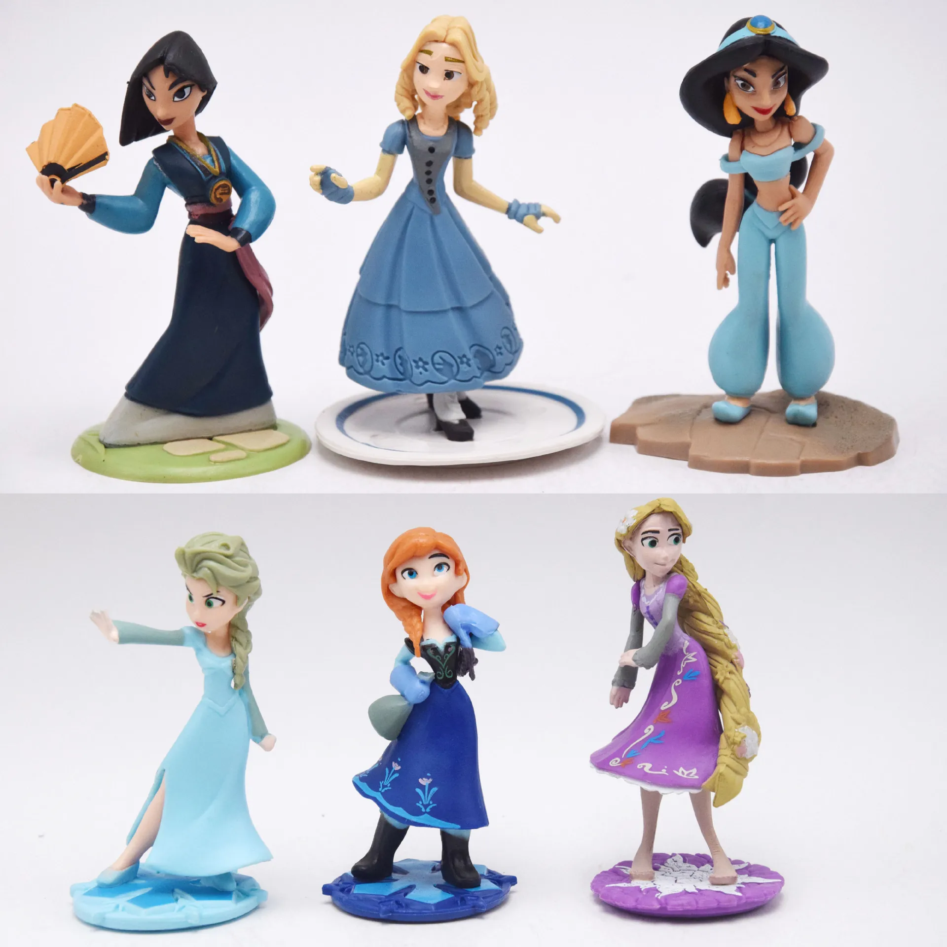 8-9cm 6pcs/Lot Disney Frozen Anna Elsa Tangled Mulan Rapunzel Belle Princess Figure Toys Doll Decoration Christmas Gift