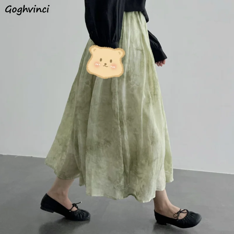 

Skirts Women Tie Dye Casual Elegant Summer Literary Aesthetic Korean Style Fairycore Retro Gentle Streetwear Popular Ins Empire