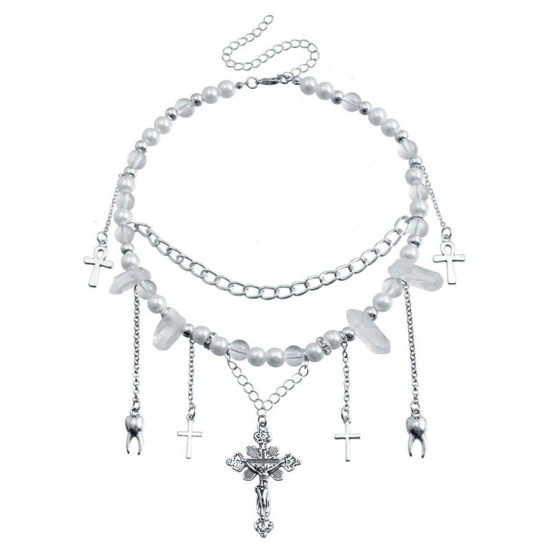 Ожерелье с подвеской в ​​виде распятия виде зуба модная шейная цепочка для