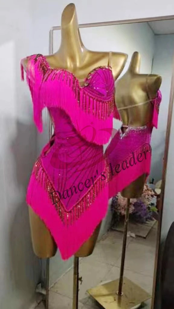 

Профессиональное платье для латиноамериканских танцев, высококачественное индивидуальное Сверкающее платье с бахромой, стандартная одежда для выступлений и выступлений