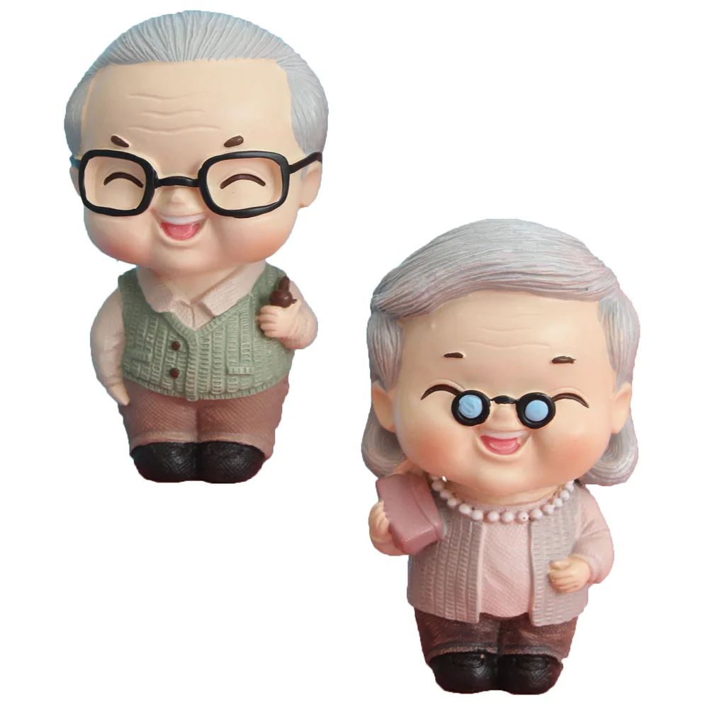 

2 Pcs Grandparents Gifts Wedding Decoration Wedding Statues Grandparents Figure Elderly Couples Ornament Desk Topper