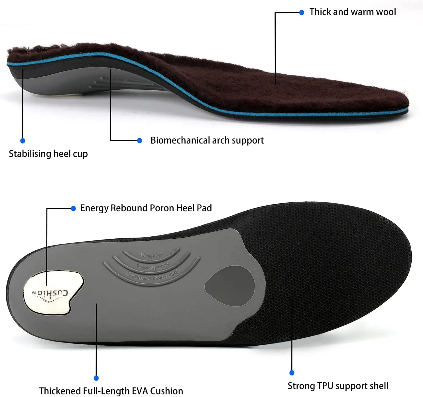 Walkomfy Warm Wool Orthopedic Insoles Winter Thick Outdoor Shoe Pad Inserts Warm Work  Arch Support Orthotics Plantar Fasciitis