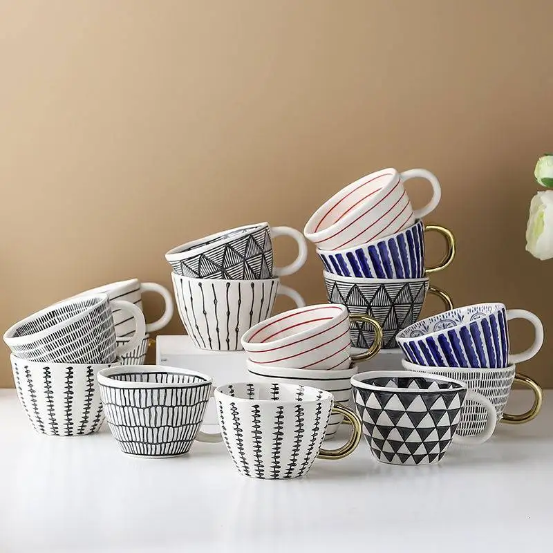 

Большие керамические кофейные чашки в скандинавском стиле, чашки ручной работы для завтрака, питьевой воды, чая, овсянки, кружки, посуда, уни...