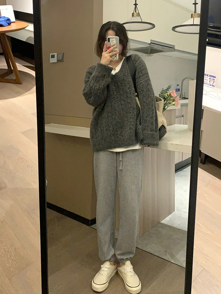 Высококачественный серый свитер во французском стиле женский осенне-зимний