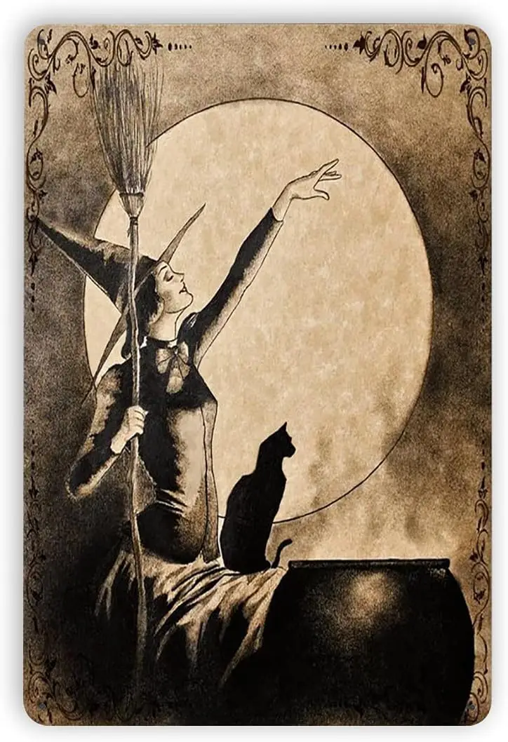 Метла ведьма металлическая Оловянная знаки для кухни Ведьмак железная живопись