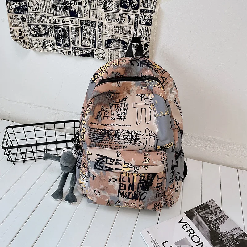

Women Harajuku Korean Print Men Backpack Student Nylon Laptop New 2022 Cool Book School Bag For Teenage Girls Book Bags Ladies
