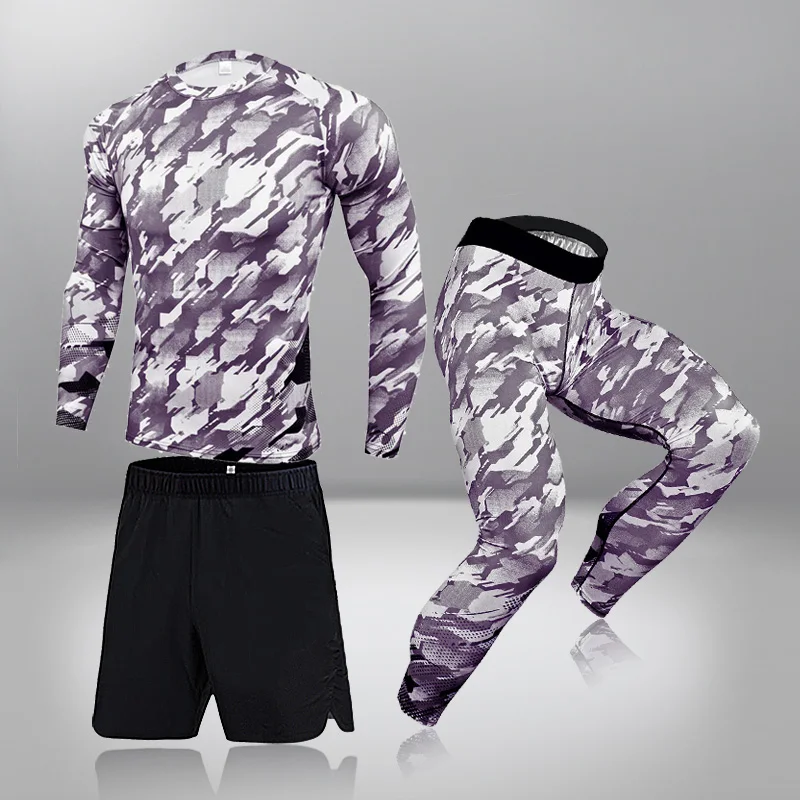 

Men's 3 Piece Set Of Cycling Football Warm Sportswear Thermal Underwear Set Fitness Leggings Compression Underwear Quick Dry
