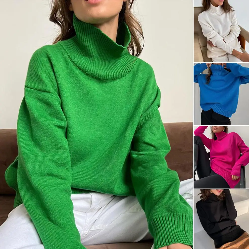 

Turtleneck Comfy Cold Resistant Winter Solid Color Loose Warm Sweater Jumper Women Knitwear Female Clothing