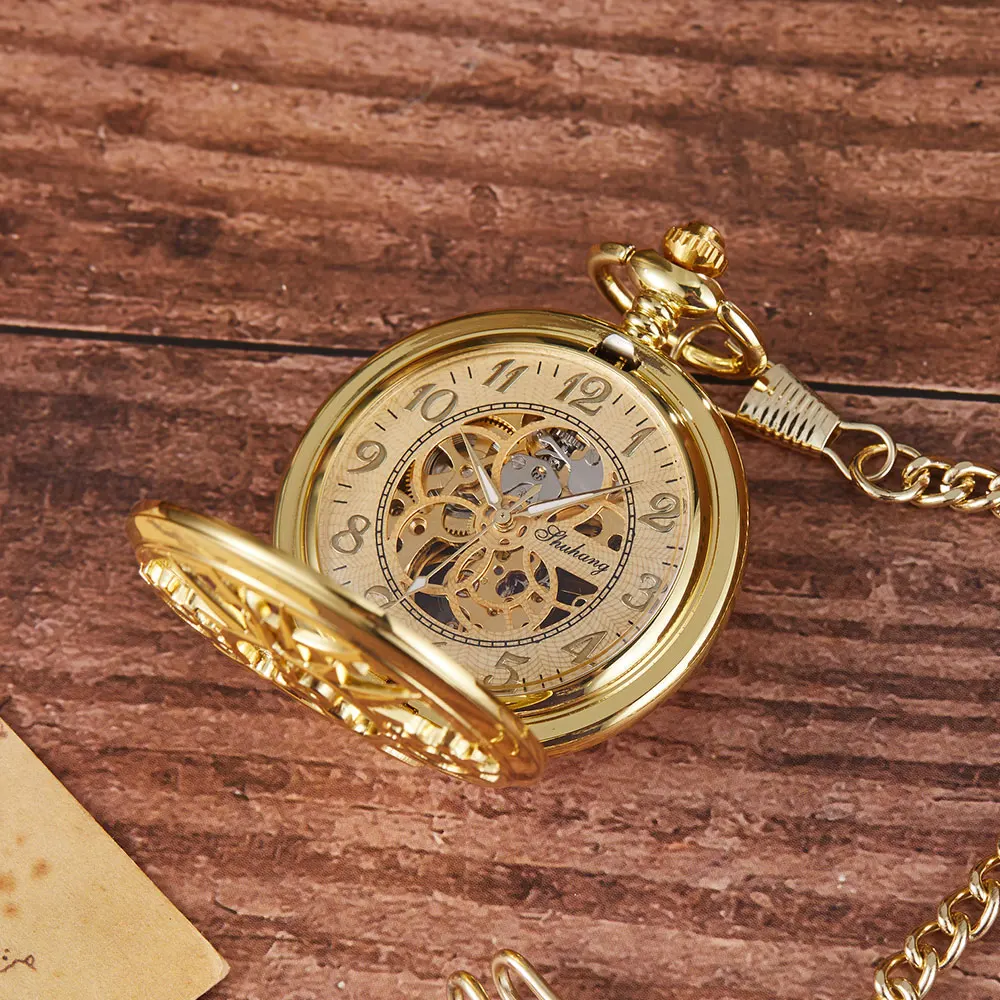 Vintage Steampunk Retro Hollow Gear Movement Mechanical Antique Pocket Watch FOB Pendant Chain Pocket Watch Men Women Boy Clock