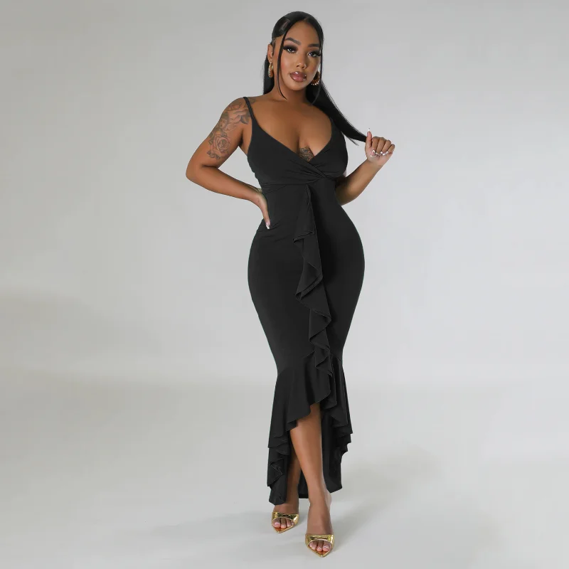 

Летнее женское сексуальное облегающее платье, элегантное модное платье на бретельках с V-образным вырезом и высокой талией, корсет с оборками, необычное вечернее длинное платье, платье