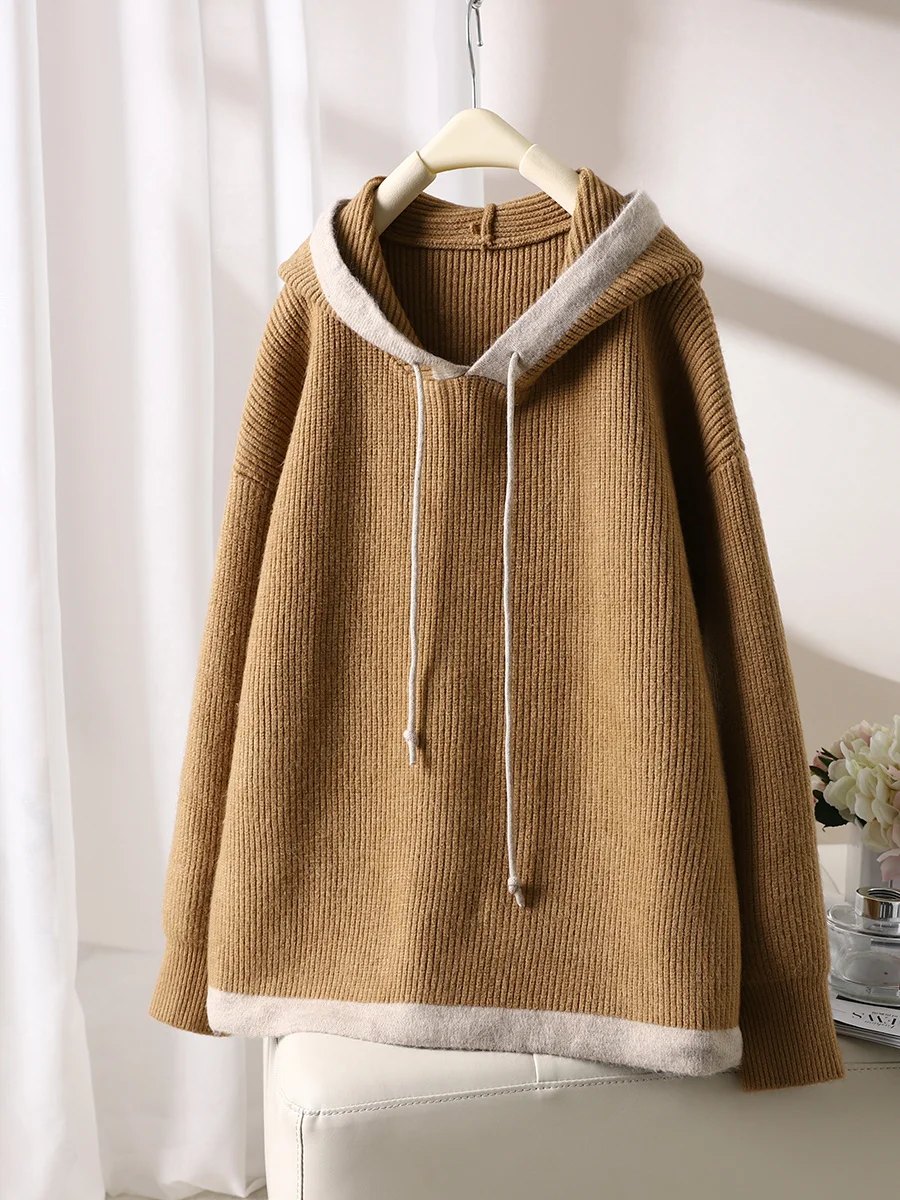 

Suxu Autumn and Winter New Hooded Drawstring Long Sleeve Casual Sweater Women's Pullover Fashion Simple Lazy Loose Top