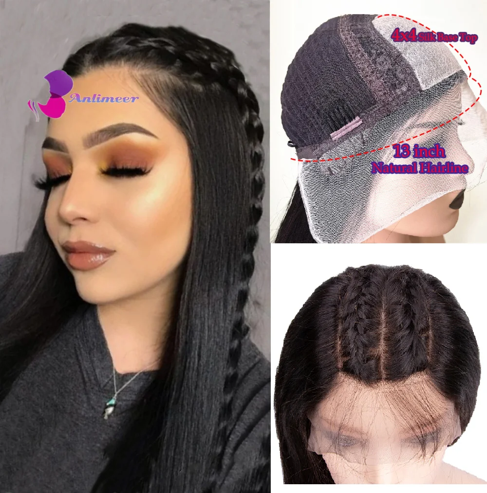 Natural Black Silk Base Top 13X4 Ear to Ear Deep Parting Human Hair 13x4/13x6 Lace Front Wig Silk Straight Wig For Black Women