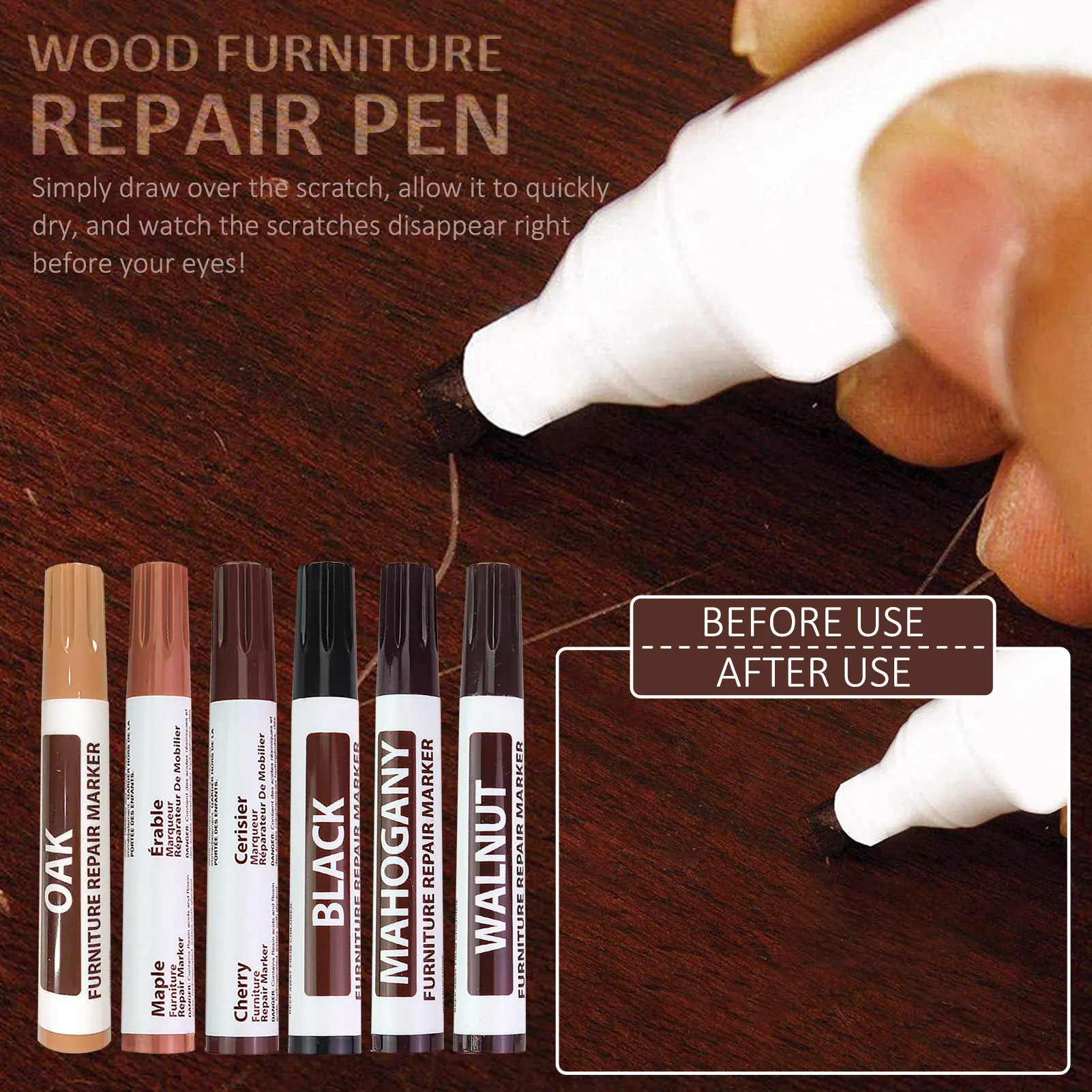 

Furniture Touch Up Kit Markers Filler Sticks Wood Scratches Restore Kit Scratch Cover Paint Pen Wood Composite Repair Set 6pcs