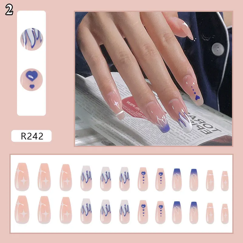 

24Pcs False Nails Spring Summer Beauty Press On Nails Women French Ballerina Full Cover Extra Long Artificial Coffin Nail Decor