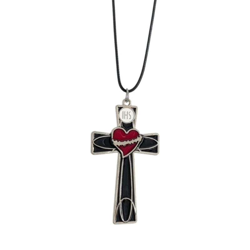 

E0BF Gothic Enamel Necklace Unique Pendant Jewelry Punk Chain Necklace Gothic Charm Necklace Alloy Material for Daily