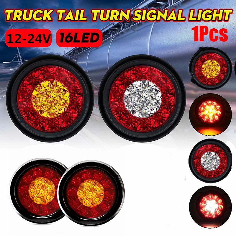 

1Pc 12V 4" Round Red/Amber 16-LED Car Round Red Taillights Truck Trailer Brake Stop Turn Signal Tail Lights Rear Fog Light