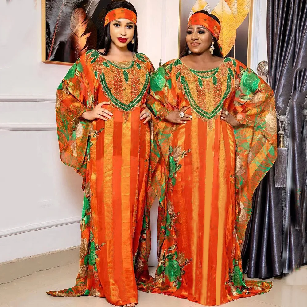

African Dresses for 2023 Women Diamonds Traditional Dubai Abaya Moroccan Kaftan Muslim Dress Dashiki Boubou Robe Africa Clothing