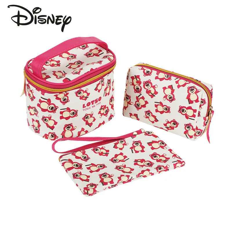 Disney Strawberry Bear Women's Cosmetic Bag Cartoon Fashion Waterproof Cosmetic Storage Bag Travel Portable Portable Toilet Bag
