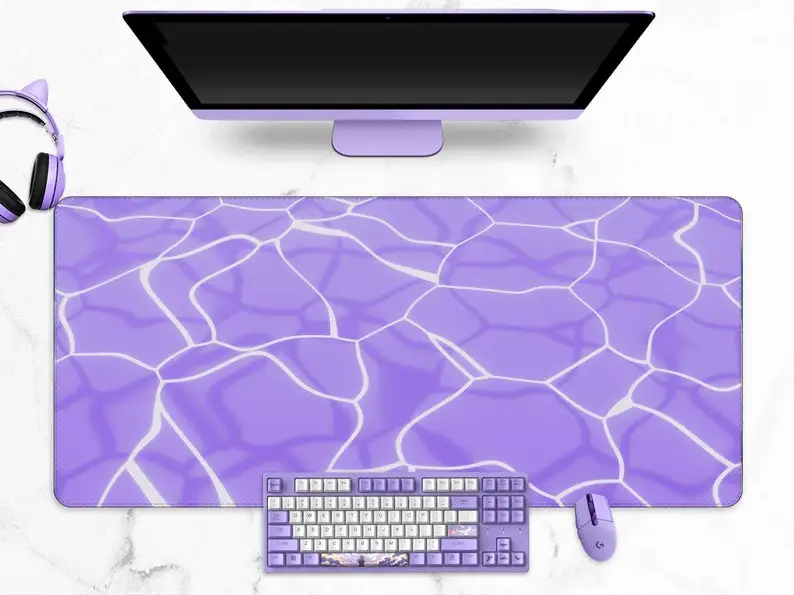 

Kawaii Purple Desk Mat, Extra large gaming mouse pad, Pastel water lilac pink anime aesthetics mousepad, xl mousemat