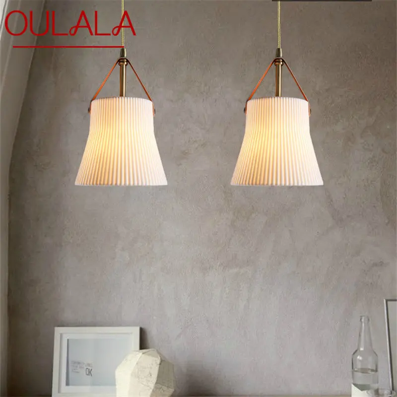 

OULALA Nordic Brass Hanging Pendant Light LED Modern Simply Creative Ceramics Lamps and Chandeliers For Home Dining Bedroom