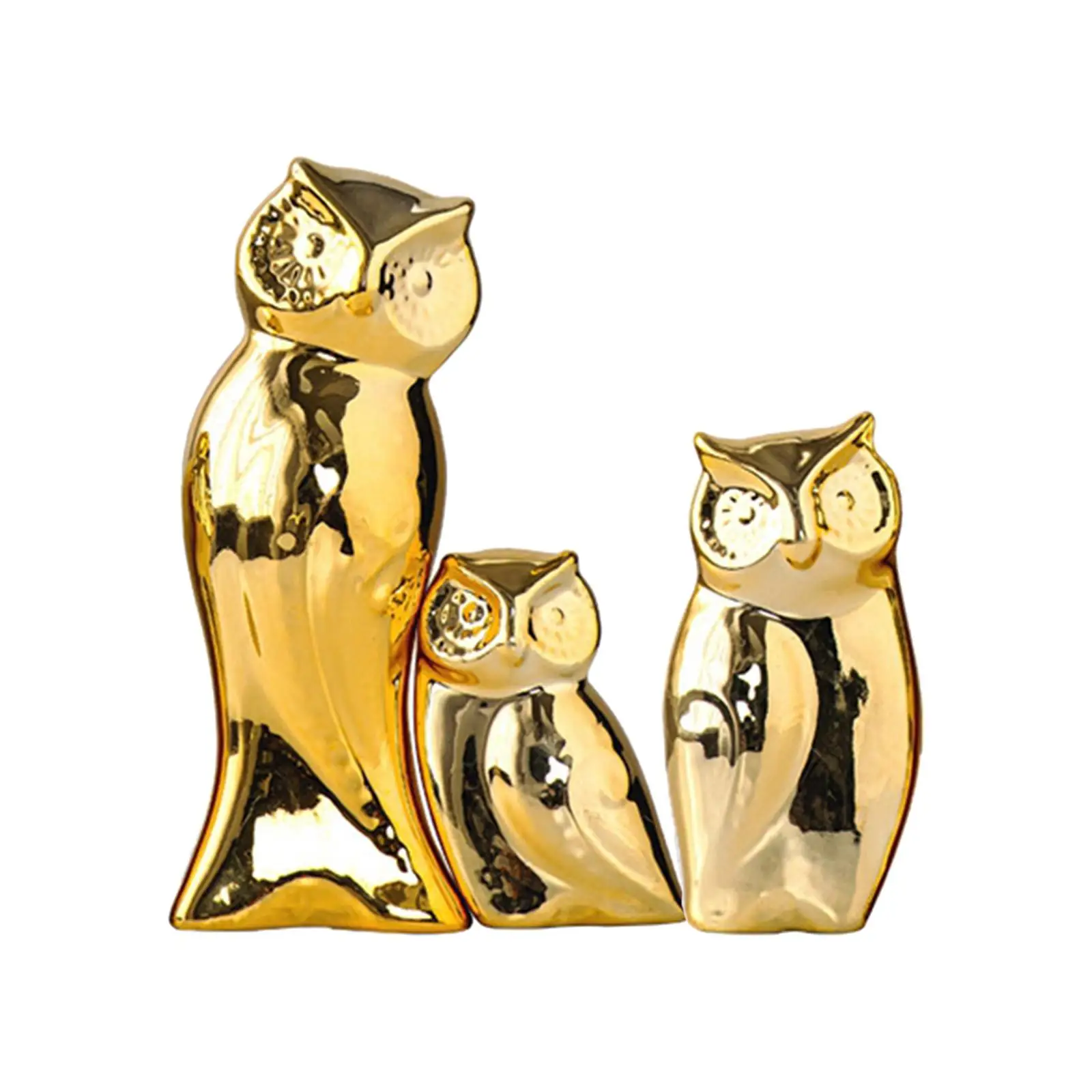 

3 Pieces Golden Owl Statues Ceramic Crafts Nordic Owl Figurines Desk Ornaments for Study Office Bookshelf Living Room Decoration