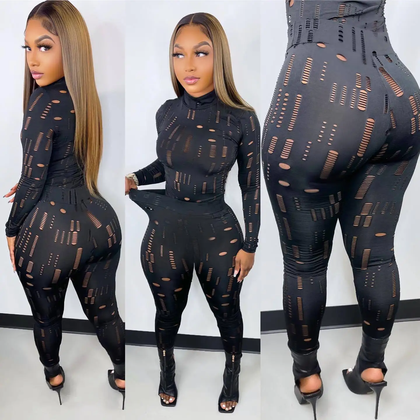 

Korean Hole Active Women Set Long Sleeve T-shirt And Shorts Suit Sport Tracksuit 2 Two Piece Set Fitness Outfit Black Tracksuits