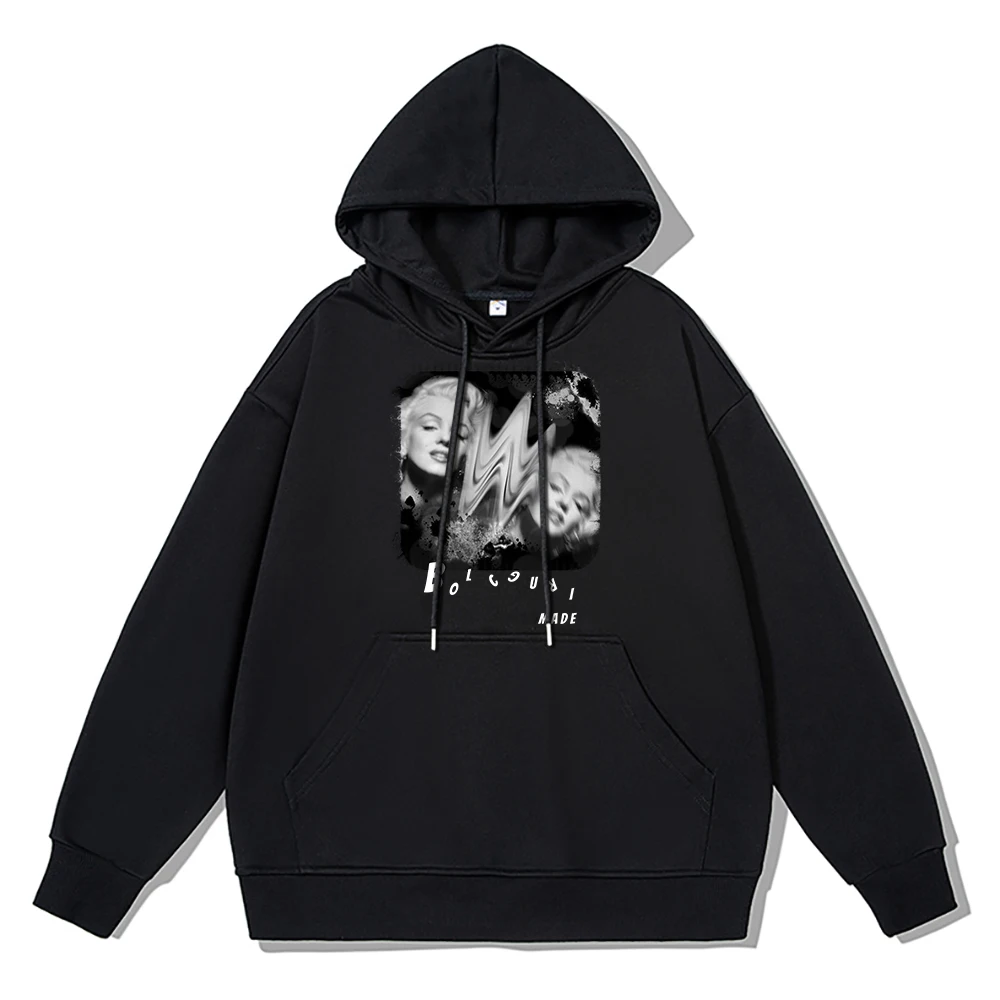 

Black White European And American Art Style Girl Hoodie Men Cotton Quality Sweatshirt Winter Warm Thick Sportswear Fashion Coat