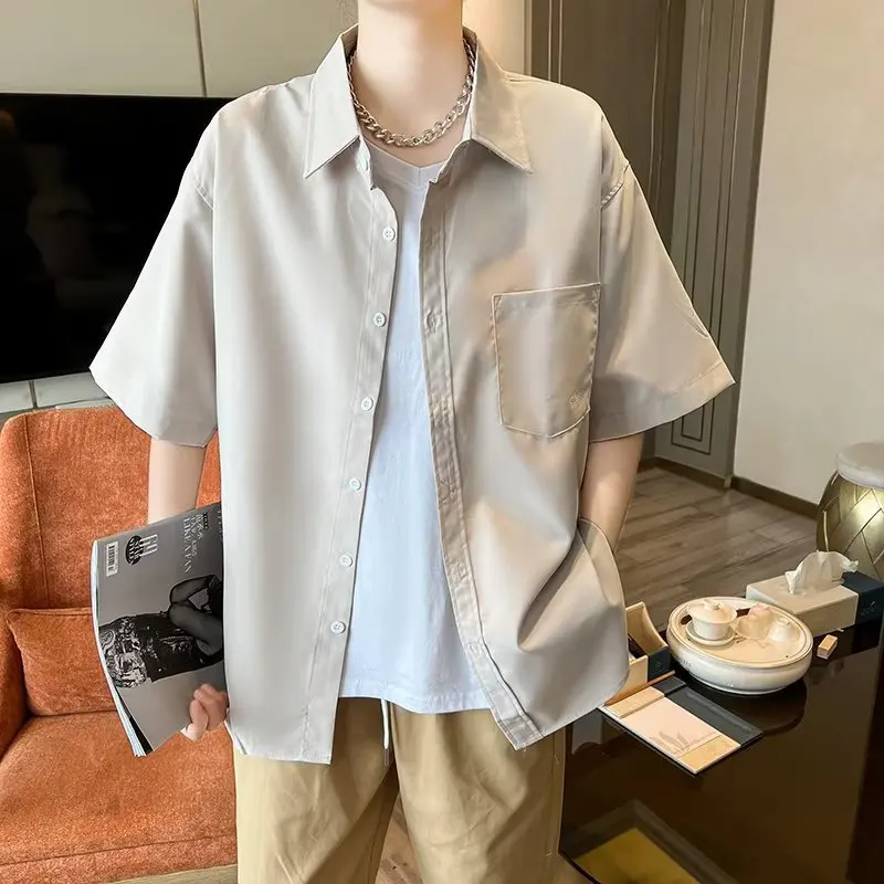 Summer Ice Silk High-end Shirts Short-sleeved Shirts Men's Trendy Five-quarter-sleeved Shirts Are Light and Handsome Shirts
