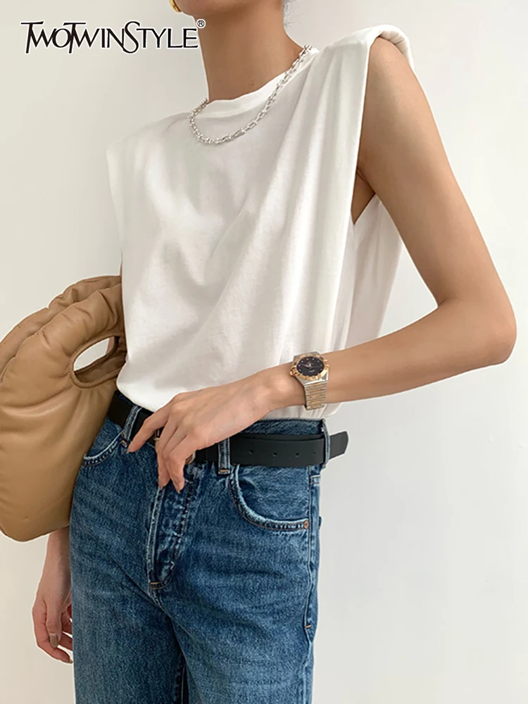 Женский Свободный жилет TWOTWINSTYLE повседневный однотонный минималистичный топ с