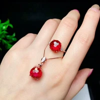 meibapj natural pigeon blood topaz gemstone jewelry set 925 silver ring pendant necklace 2 suits fine wedding jewelry for women