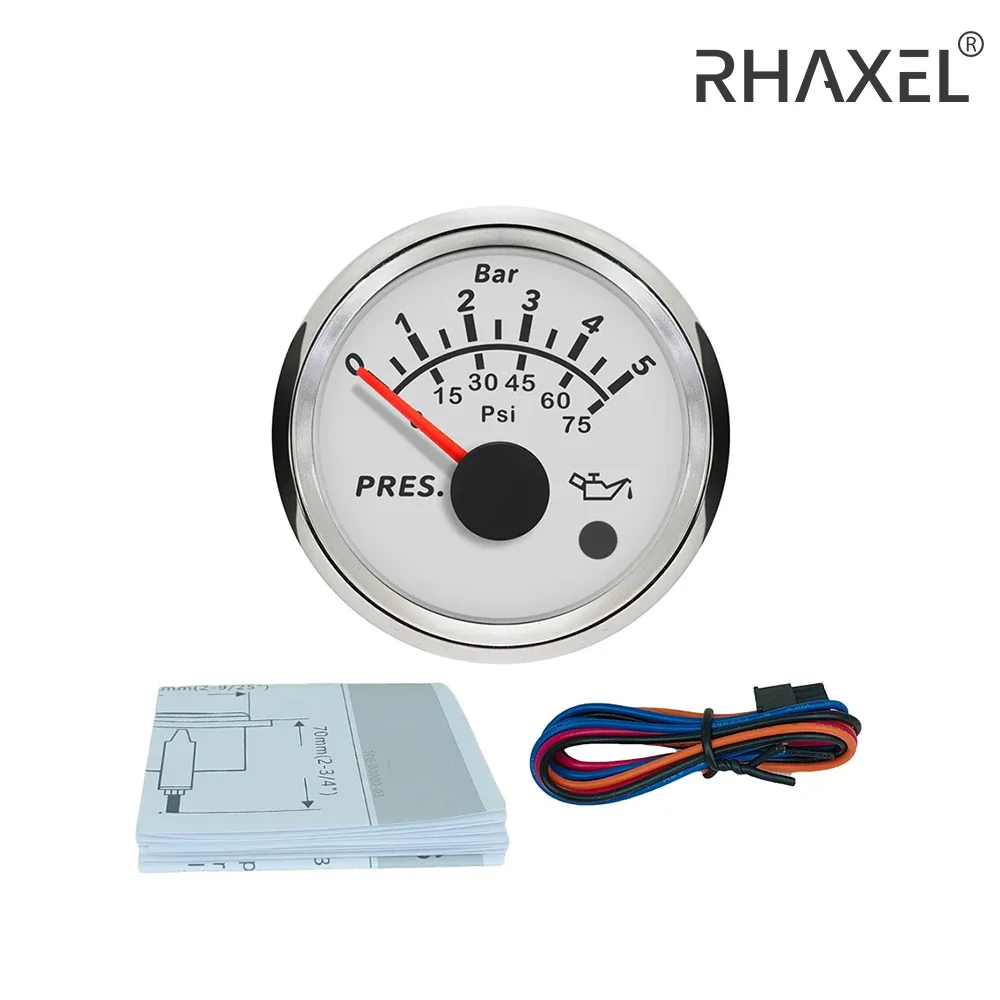RHAXEL 52 мм автоматический манометр масла 0-5 бар 0-75 фунтов на квадратный дюйм 0-10 0-145 с
