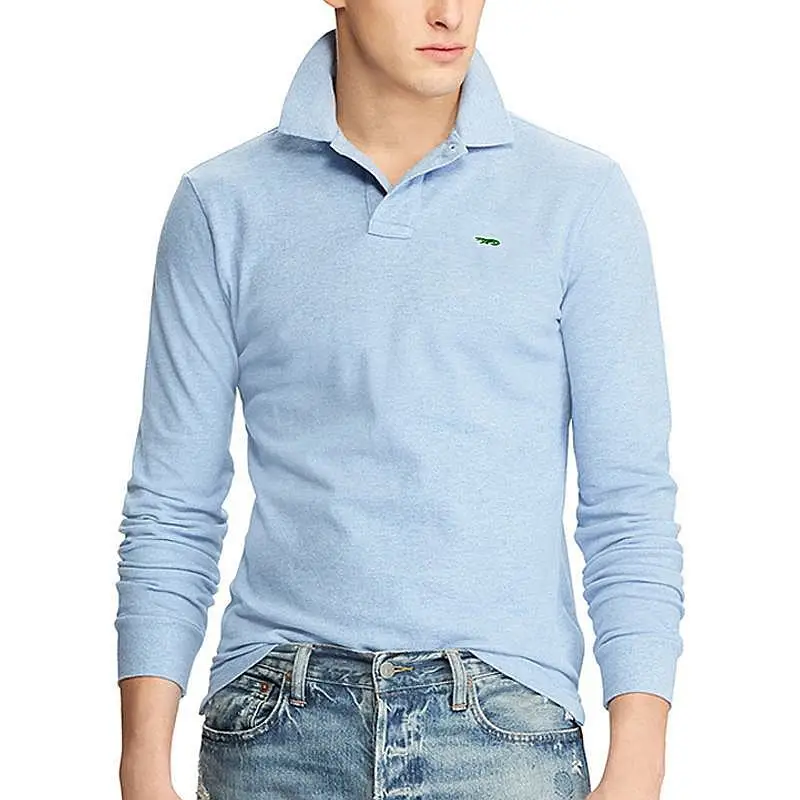 Мужская рубашка-поло с длинным рукавом из натурального хлопка | одежда