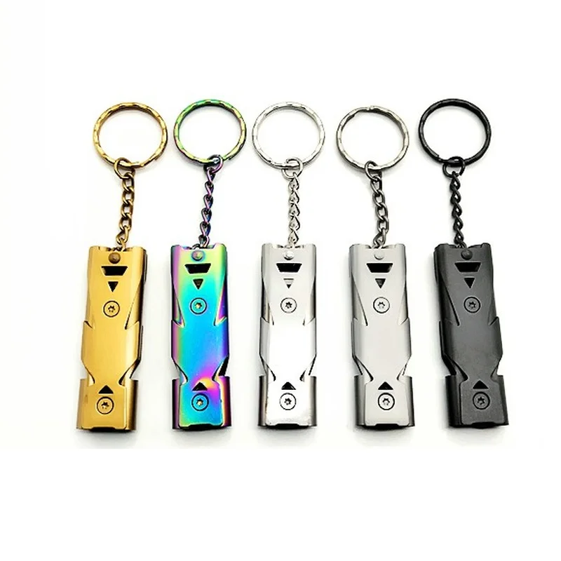 Outdoor EDC Survival Whistle High Decibel Double Pipe Whistle Stainless Steel Alloy Keychain Cheerleading Emergency Multi Tool
