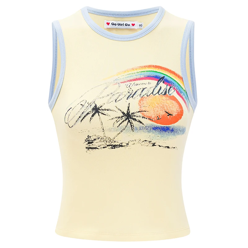 Женский винтажный короткий топ без рукавов с кокосовым деревом