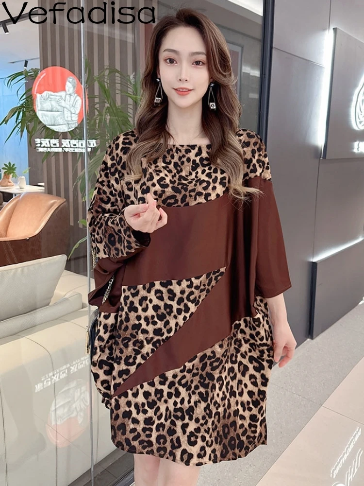 

Vefadisa 2023 New Women Fashion Loose Bat Sleeve Shirt Leopard Short Sleeve T-shirt Personalized Trendy Girl Casual Top ZY1832