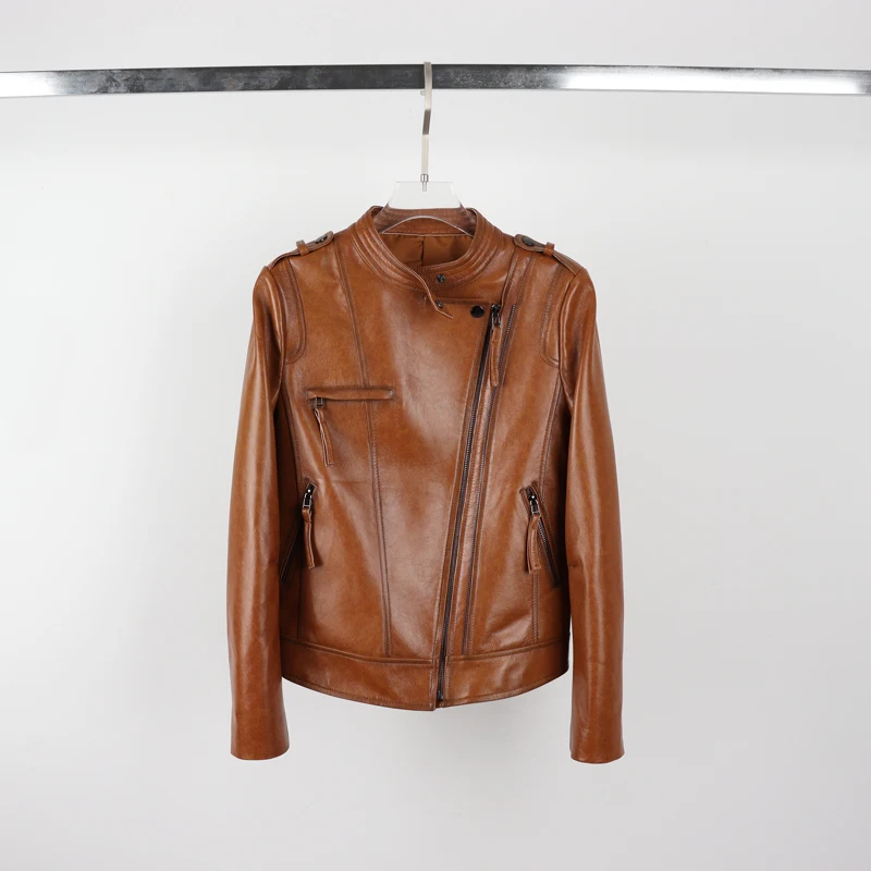 2023 Весенняя Новая модная куртка из натуральной кожи женская одежда короткое