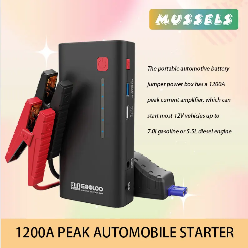 

1200A Peak Car Starter 12V Ultra Safe Lithium Jump Box and Jumper Cable for Up to 7.0L Gas or 5.5L Diesel Engines