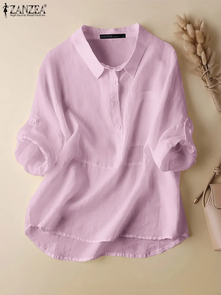 

Рубашка ZANZEA женская оверсайз с длинным рукавом, модный топ с открытой передней частью, Повседневная однотонная блузка с воротником с лацкан...
