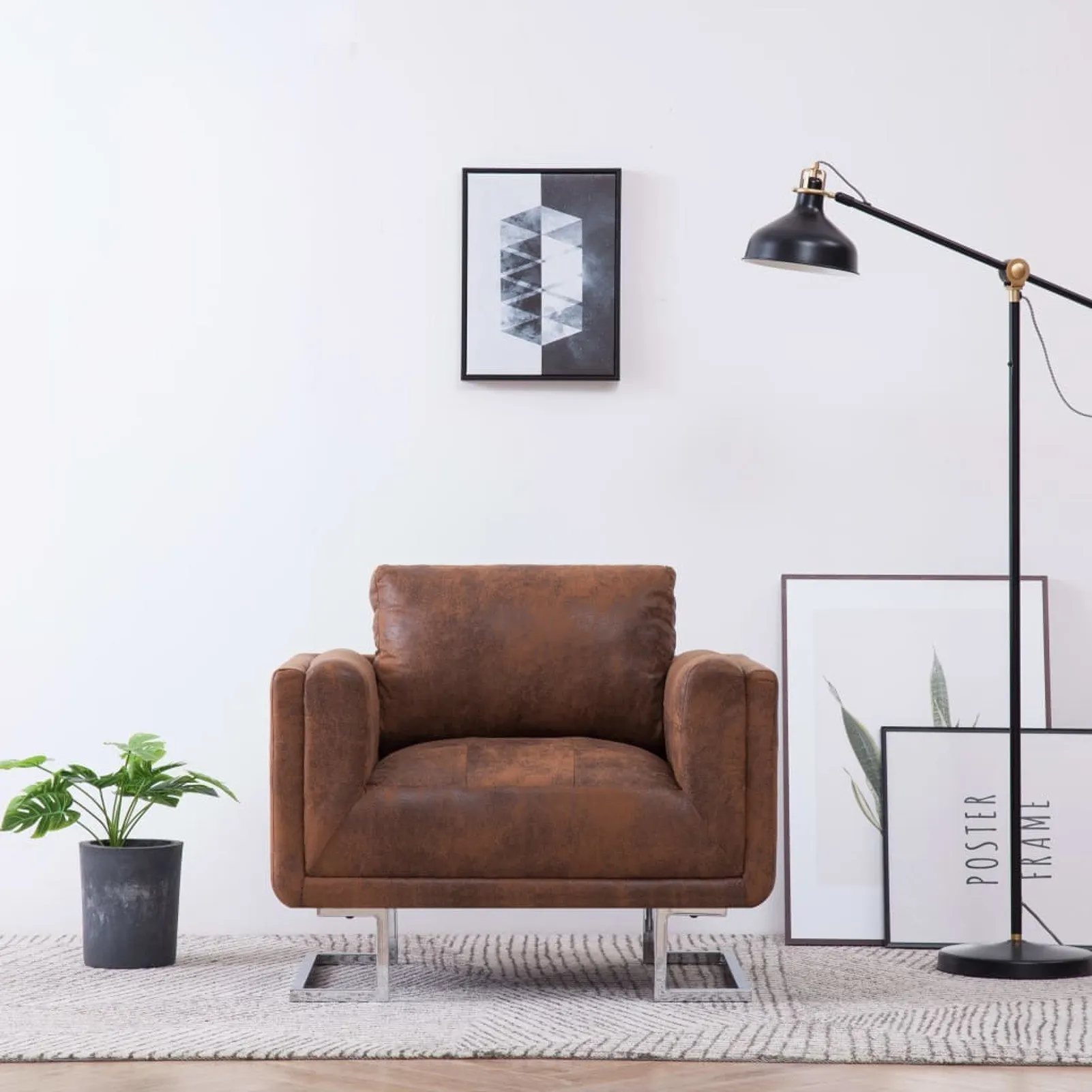 

Cube Armchair Brown Faux Suede Leather