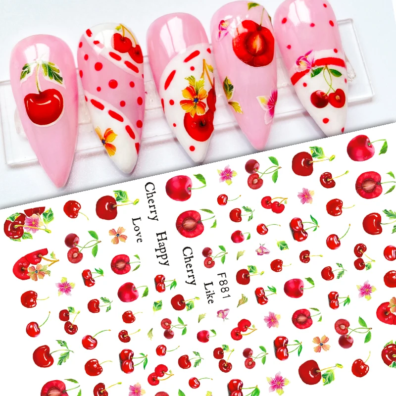 

3D Stickers for Nails Love Sweet Fruit Cherry Flower Design Manicure Stickers Wraps Adhesive Transfer Slider Nail Art Decoration