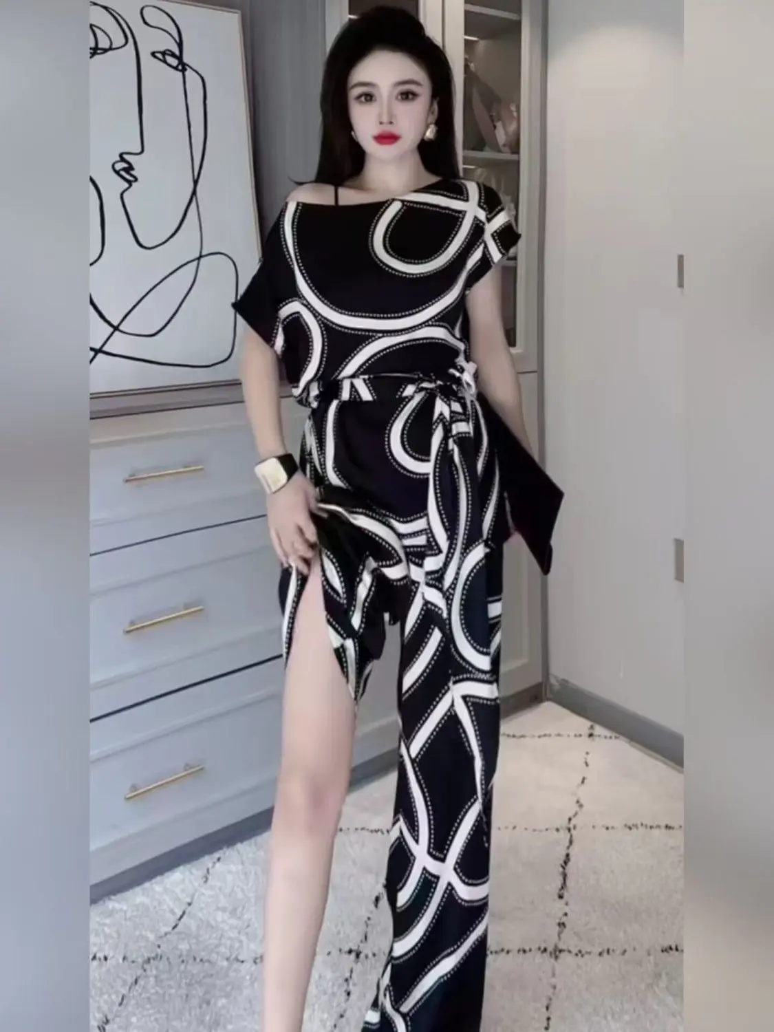 Высококачественная модная просторная рубашка с принтом и повседневные широкие