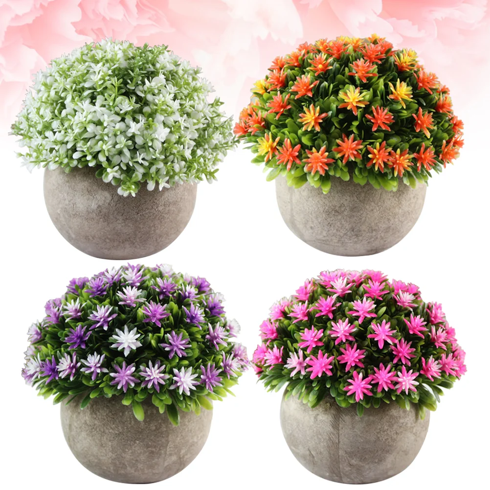 

4pcs Ornaments Indoor Plants Small Potted Plants Potted Flowers Artificial Ornaments