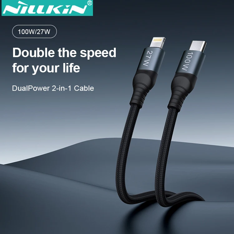 Nillkin DualPower 2 в 1 нейлоновый кабель 100 Вт Type C и Lightning линия передачи данных для всех