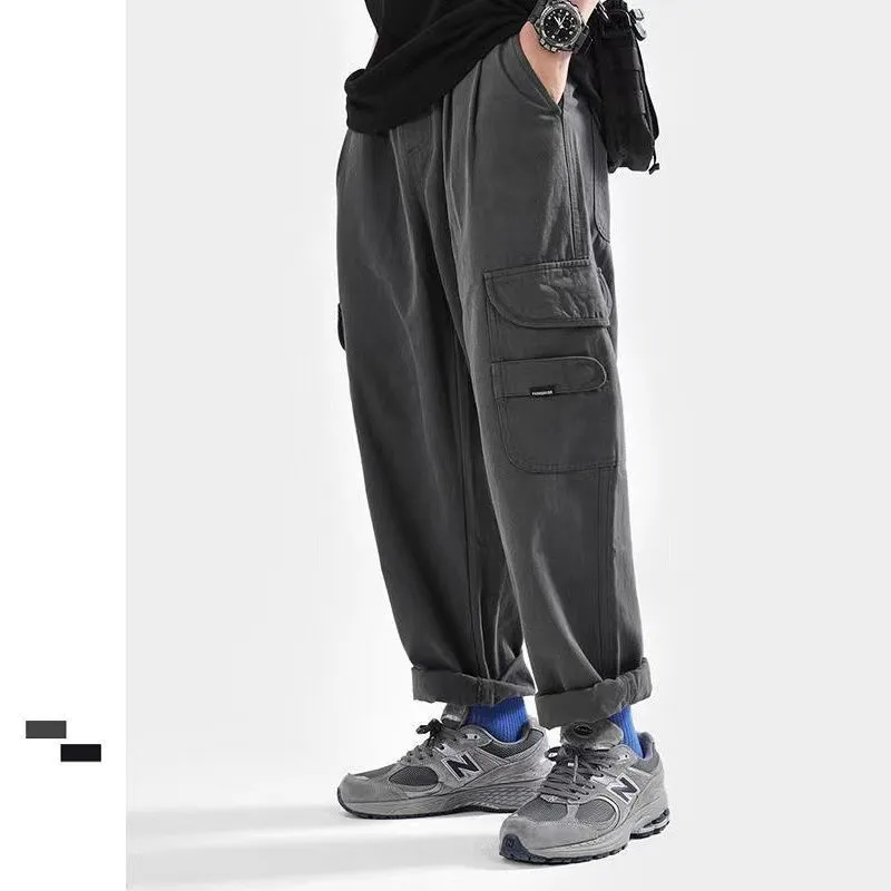 

Мужские черные/серые свободные повседневные брюки, модные трендовые свободные брюки-карго, спортивные тренировочные брюки с эластичным поясом, модель 2022 года