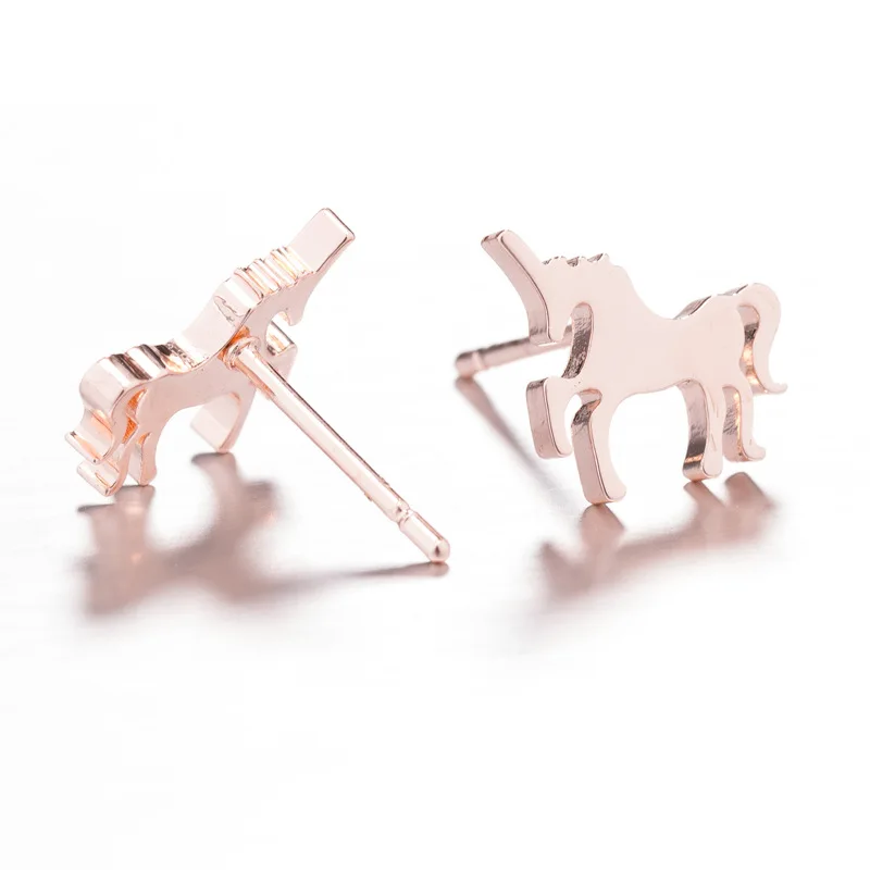 Изящные серьги-гвоздики из нержавеющей стали с изображением лошади единорога