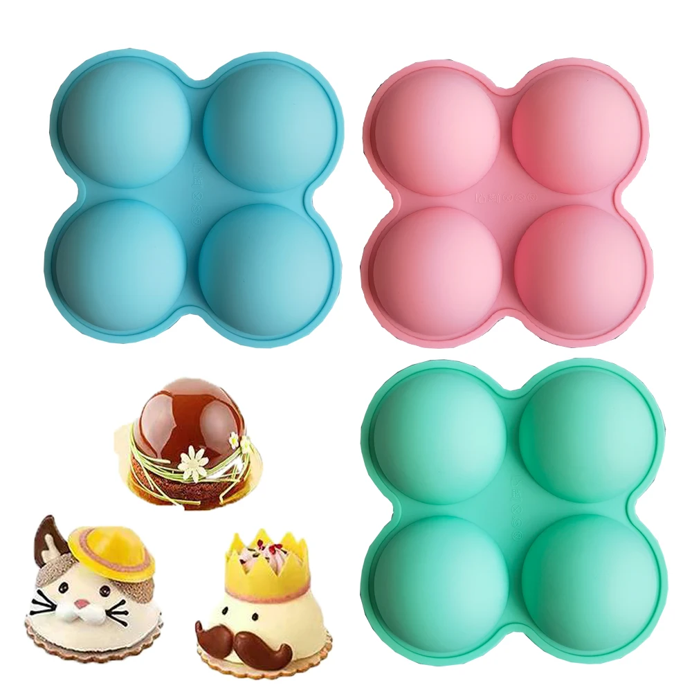 

4 Holes Half Sphere Silicone Cake Molds Bakeware Cake Decorating Tools Pudding Jelly Chocolate Fondant Mould Ball Biscuit Baking