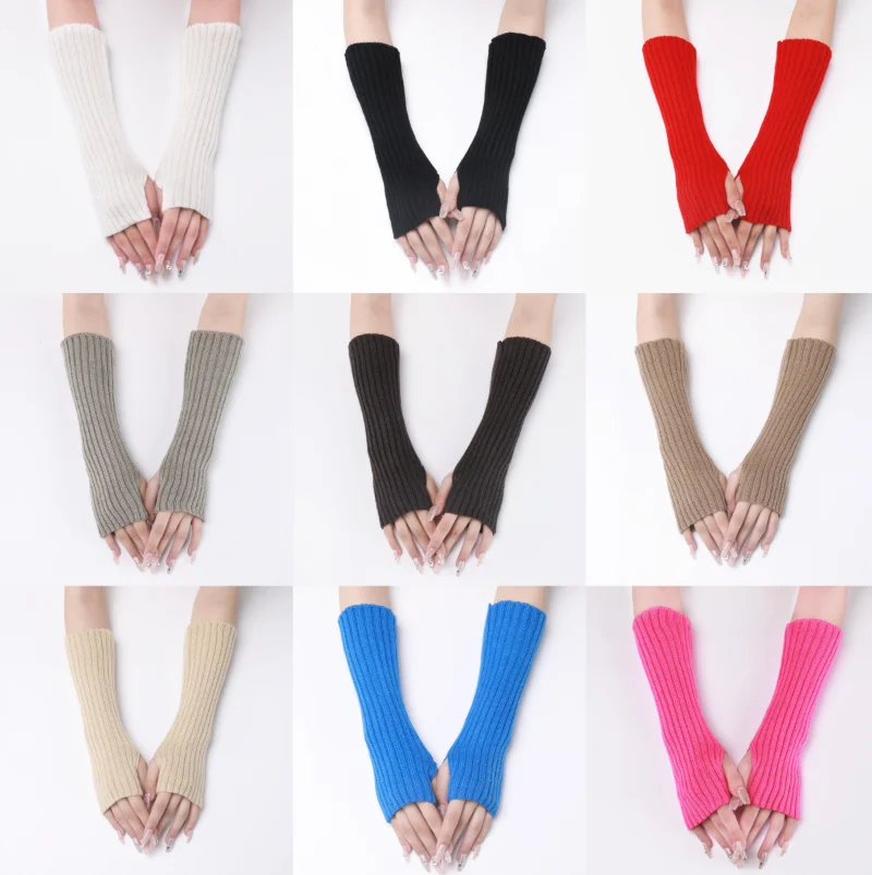 Long Fingerless Gloves Women‘s Mitten Winter Warmer Knitted Arm Sleeve Fine Casual Soft Girl’s Goth Clothes Punk Gothic Gloves