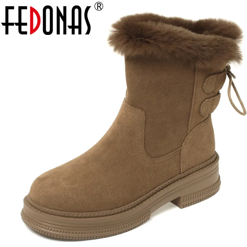 

FEDONAS/Повседневные теплые женские ботильоны; Зимние ботинки из толстого плюша на толстом каблуке; Женская обувь из коровьей замши на шнуровке